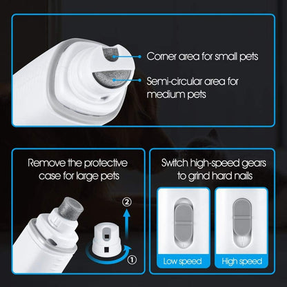 Dog Nail Grinder Upgraded - Professional 2-Speed Electric Rechargeable Pet Nail Trimmer Painless Paws Grooming & Smoothing for Small Medium Large Dogs & Cats