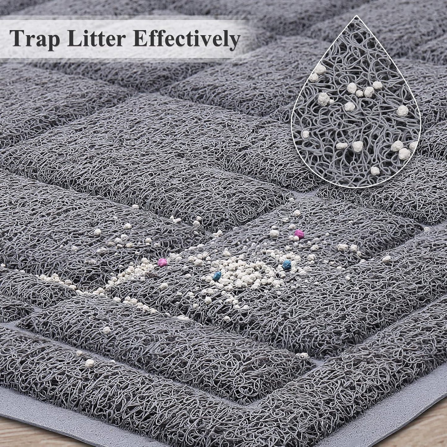 Cat Litter Mat Trackpad Litter Trapping Mat, Easy Clean Mess Free Waterproof Anti-Tracking, Muddy Cat Box Catcher for Floor & Indoor, 35"×23", Grey