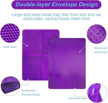 Cat Litter Trapping Mat 30”X 22”Cat Litter Mat Kitty Litter Box Mat, Honeycomb Double Layer Foldable Litter Mat, Pretty Waterproof Urine Proof Mat, Scatter Control 2-Layer Easy Clean 1 Pack