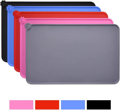 Silicone Dog Cat Bowl Mat, Non Slip Pet Feeding Mat, Waterproof, Grey, 18.5"X11.8"