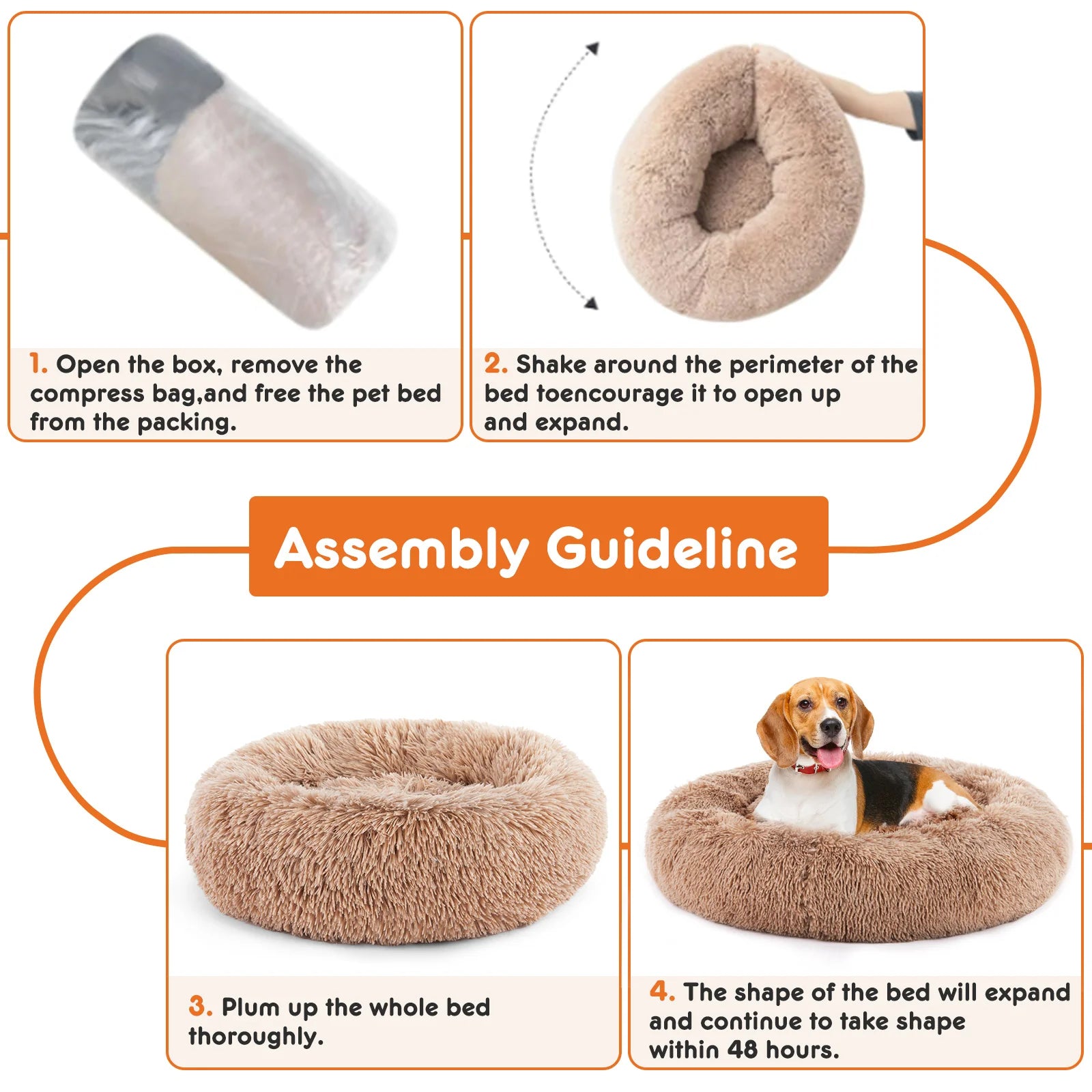 24-Inch Non-Slip round Fluffy Plush Pet Bed