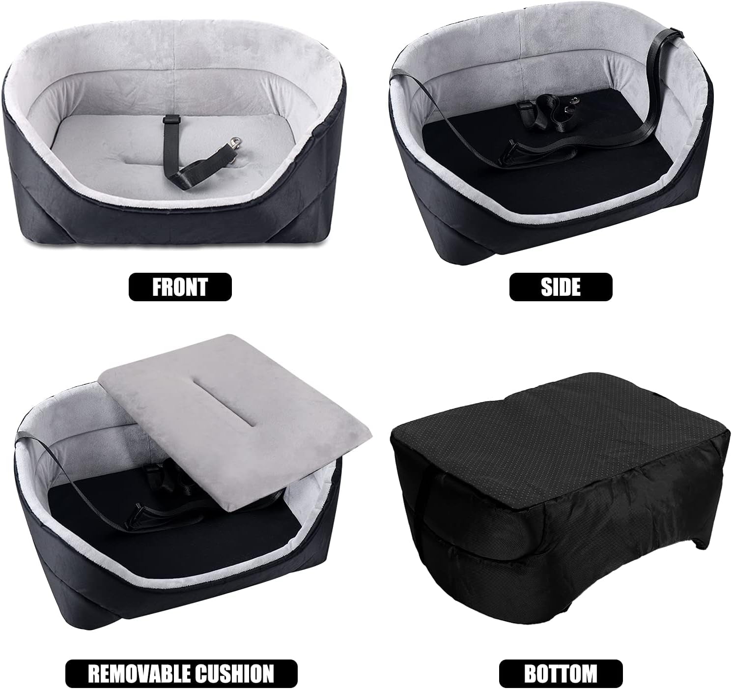 Dog Car Seat, Dog Booster Seat for Small Dogs or Cats Pet Travel Safety Car Seat Dog Bed for Car Non-Slip Washable Pet Car Seat for Dogs Comfortable Removable Cushion (Black)