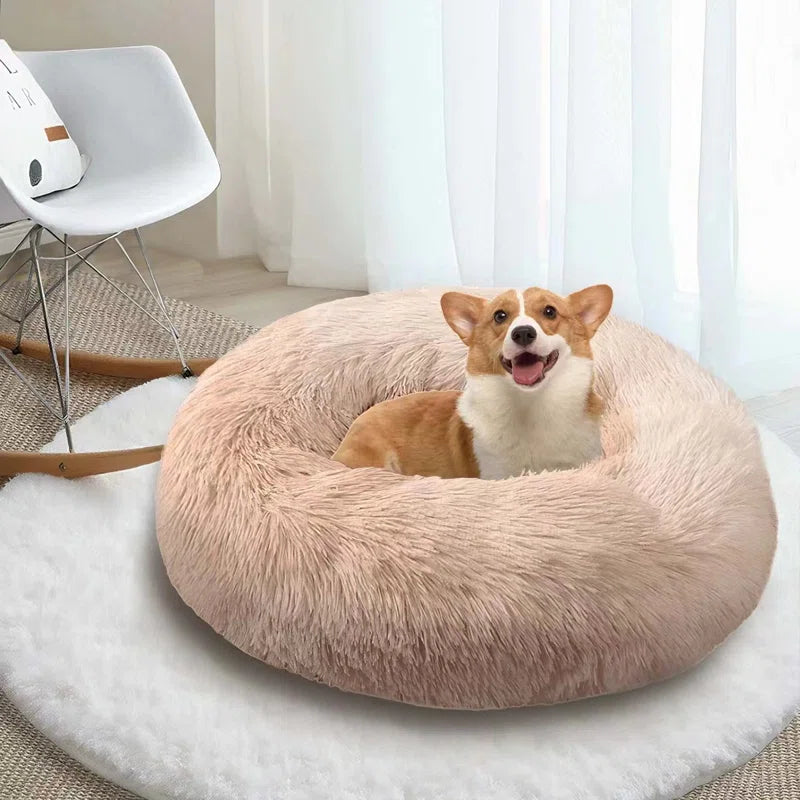 Ackley Cuddler Nest Dog Bed Luxury Plush Faux Fur Donut Calming Dog Bed with Non-Slip Bottom