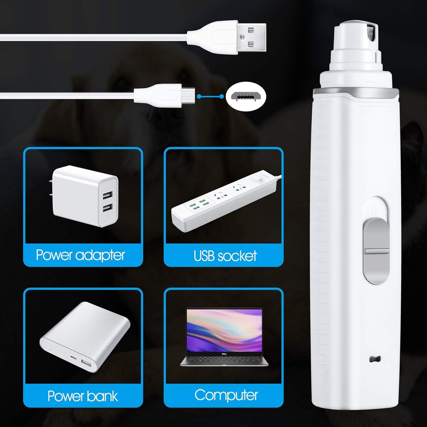 Dog Nail Grinder Upgraded - Professional 2-Speed Electric Rechargeable Pet Nail Trimmer Painless Paws Grooming & Smoothing for Small Medium Large Dogs & Cats