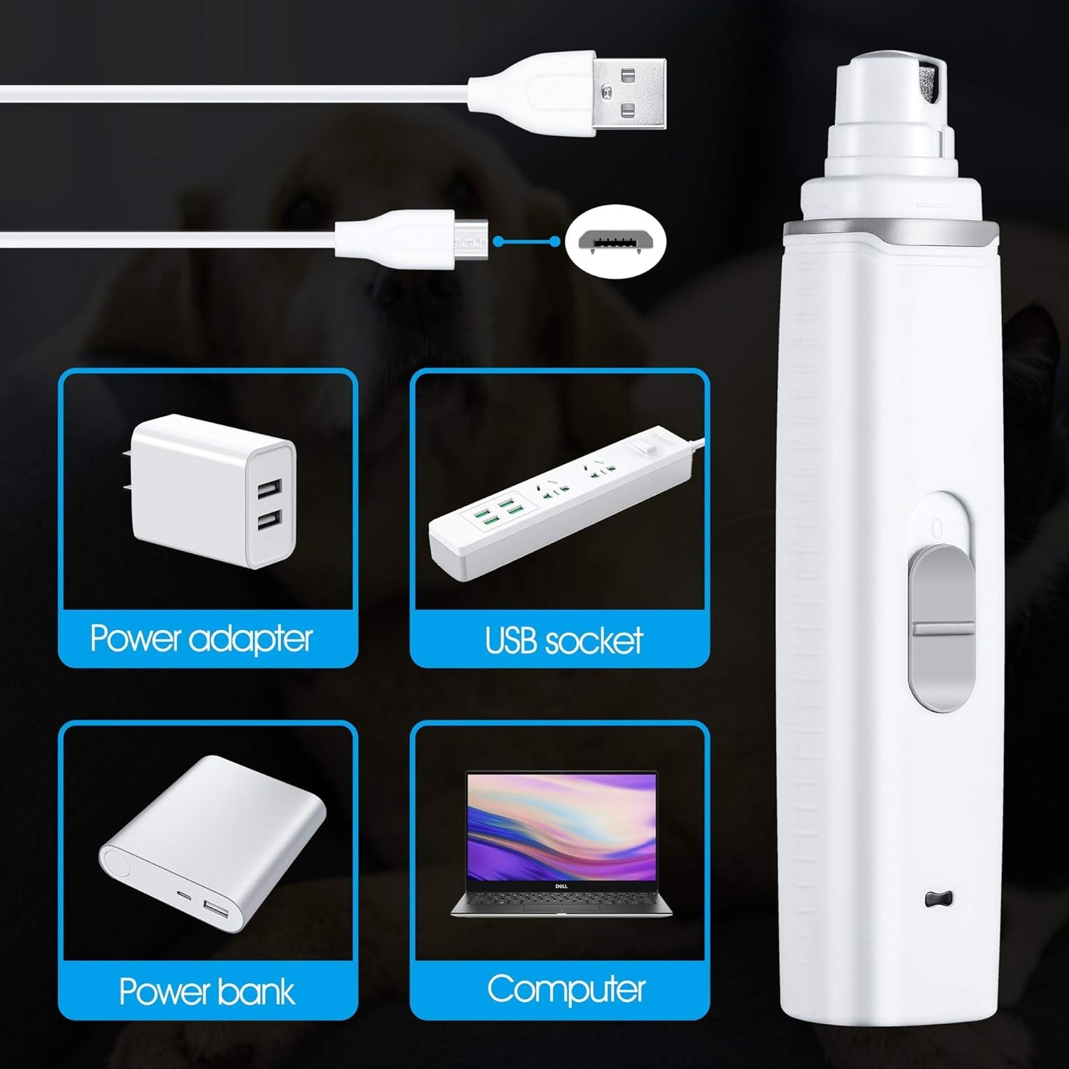 Dog Nail Grinder Upgraded - Professional 2-Speed Electric Rechargeable Pet Nail Trimmer Painless Paws Grooming & Smoothing for Small Medium Large Dogs & Cats