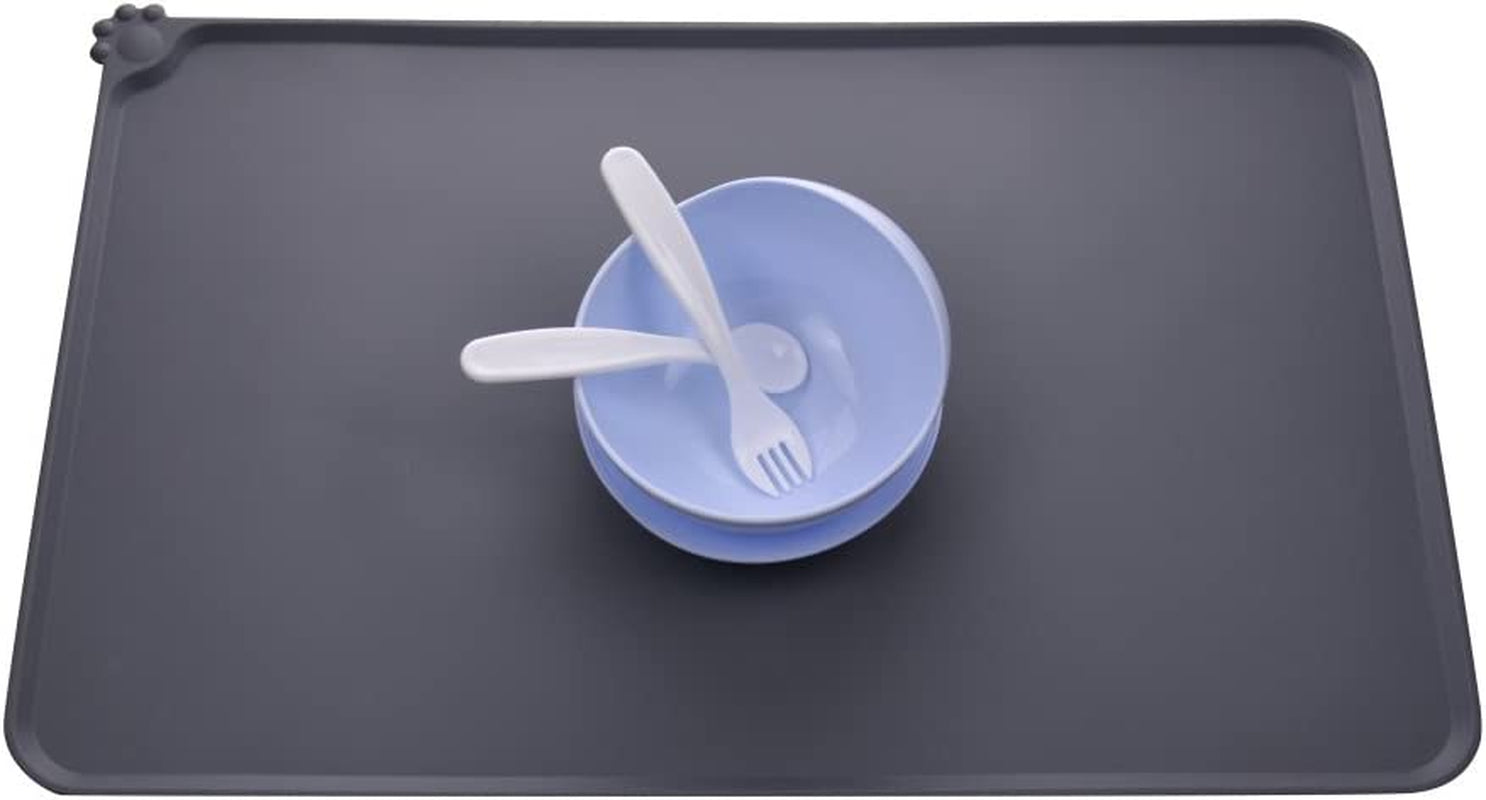 Silicone Dog Cat Bowl Mat, Non Slip Pet Feeding Mat, Waterproof, Grey, 18.5"X11.8"