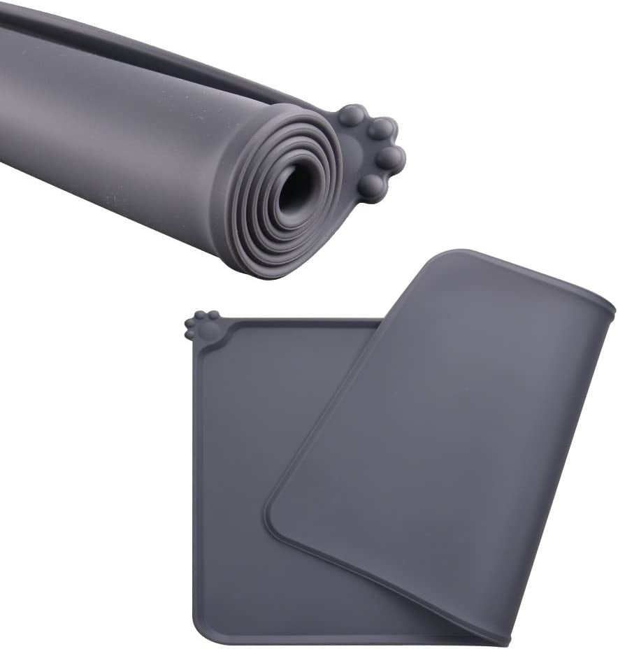 Silicone Dog Cat Bowl Mat, Non Slip Pet Feeding Mat, Waterproof, Grey, 18.5"X11.8"