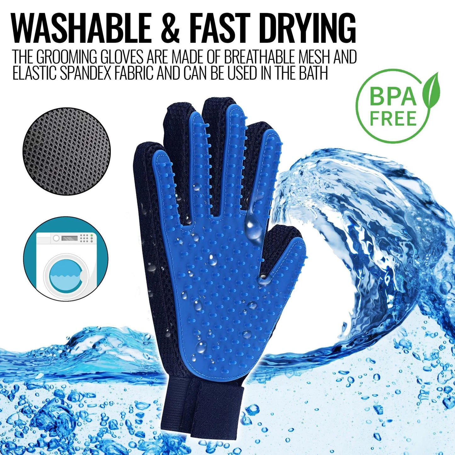 Pet Grooming Gloves Dog Brush Mitt Deshedding Hair Removal Massage Horse Pair