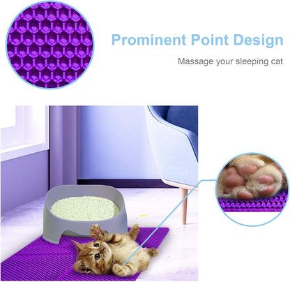 Cat Litter Trapping Mat 30”X 22”Cat Litter Mat Kitty Litter Box Mat, Honeycomb Double Layer Foldable Litter Mat, Pretty Waterproof Urine Proof Mat, Scatter Control 2-Layer Easy Clean 1 Pack