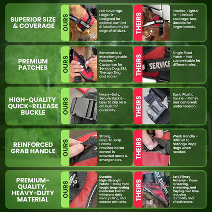 Service Dog Vest with Hook and Loop Straps and Matching Service Dog Leash Set - Harnesses from XXS to XXL - Harness Features Reflective Patch and Comfortable Mesh Design