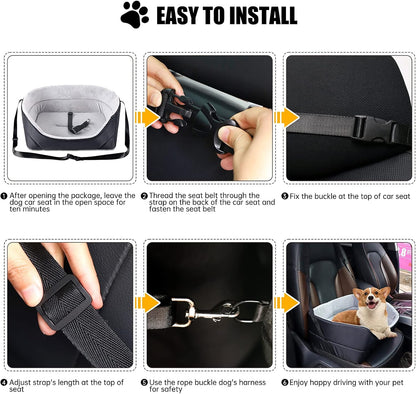 Dog Car Seat, Dog Booster Seat for Small Dogs or Cats Pet Travel Safety Car Seat Dog Bed for Car Non-Slip Washable Pet Car Seat for Dogs Comfortable Removable Cushion (Black)