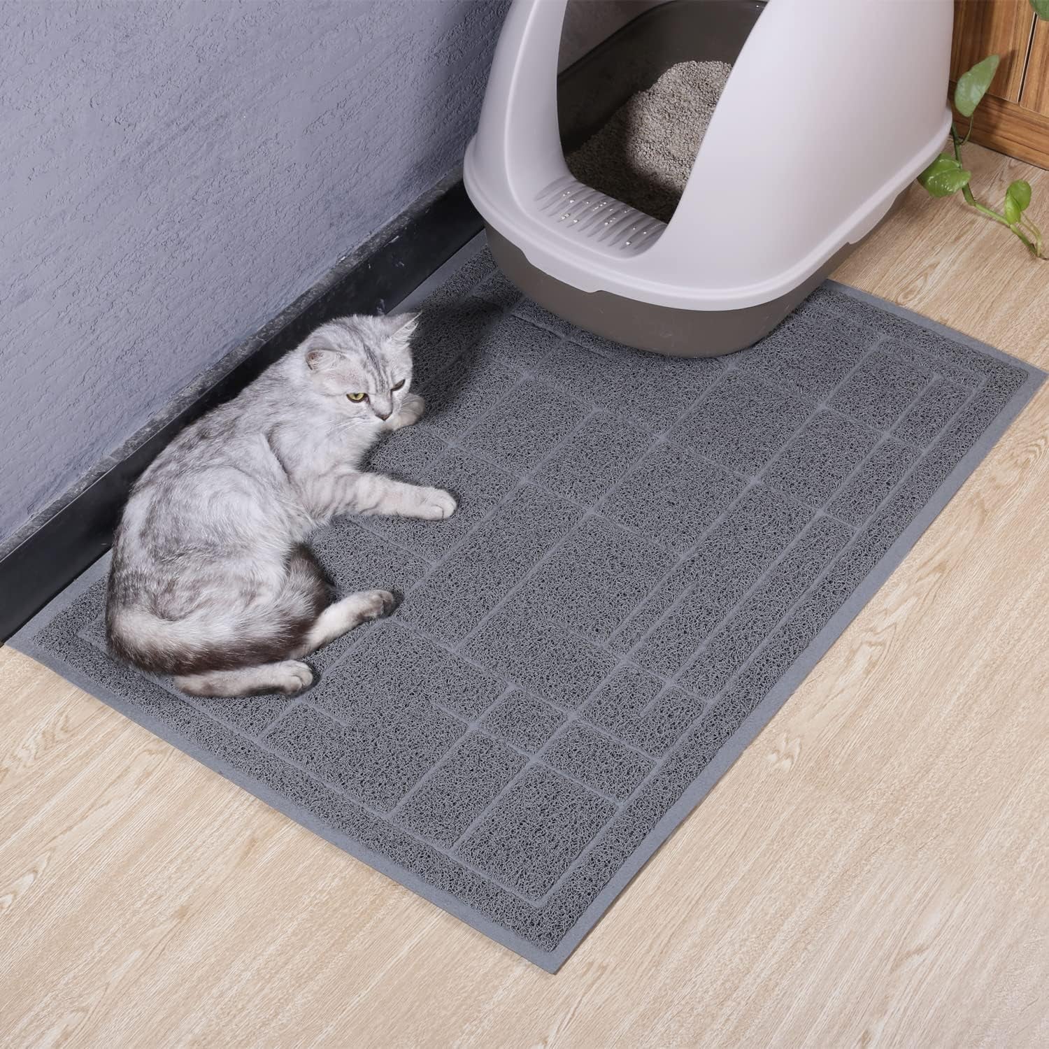 Cat Litter Mat Trackpad Litter Trapping Mat, Easy Clean Mess Free Waterproof Anti-Tracking, Muddy Cat Box Catcher for Floor & Indoor, 35"×23", Grey