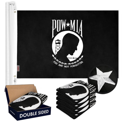 POW MIA Flag 3X5 Ft, 5Pack, Doublesided, Embroidered Polyester by G128