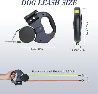 Dual Pet Leash Retractable Reflective Lead 360 Swivel Double Dog Walking Leash