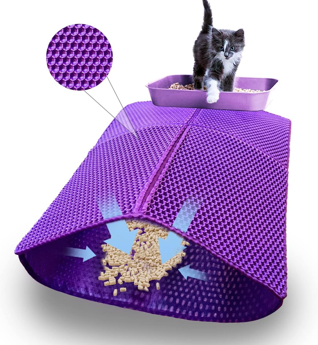 Cat Litter Trapping Mat 30”X 22”Cat Litter Mat Kitty Litter Box Mat, Honeycomb Double Layer Foldable Litter Mat, Pretty Waterproof Urine Proof Mat, Scatter Control 2-Layer Easy Clean 1 Pack