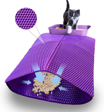 Cat Litter Trapping Mat 30”X 22”Cat Litter Mat Kitty Litter Box Mat, Honeycomb Double Layer Foldable Litter Mat, Pretty Waterproof Urine Proof Mat, Scatter Control 2-Layer Easy Clean 1 Pack