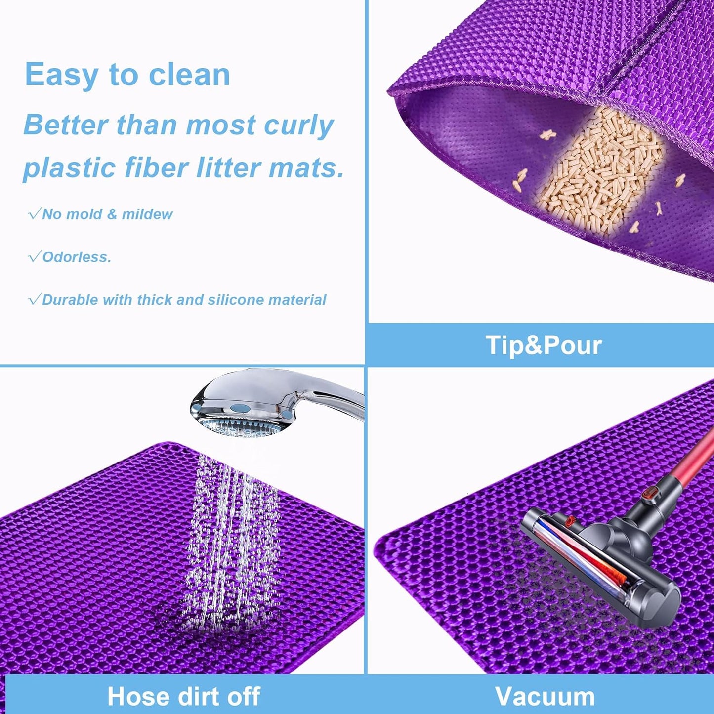 Cat Litter Trapping Mat 30”X 22”Cat Litter Mat Kitty Litter Box Mat, Honeycomb Double Layer Foldable Litter Mat, Pretty Waterproof Urine Proof Mat, Scatter Control 2-Layer Easy Clean 1 Pack
