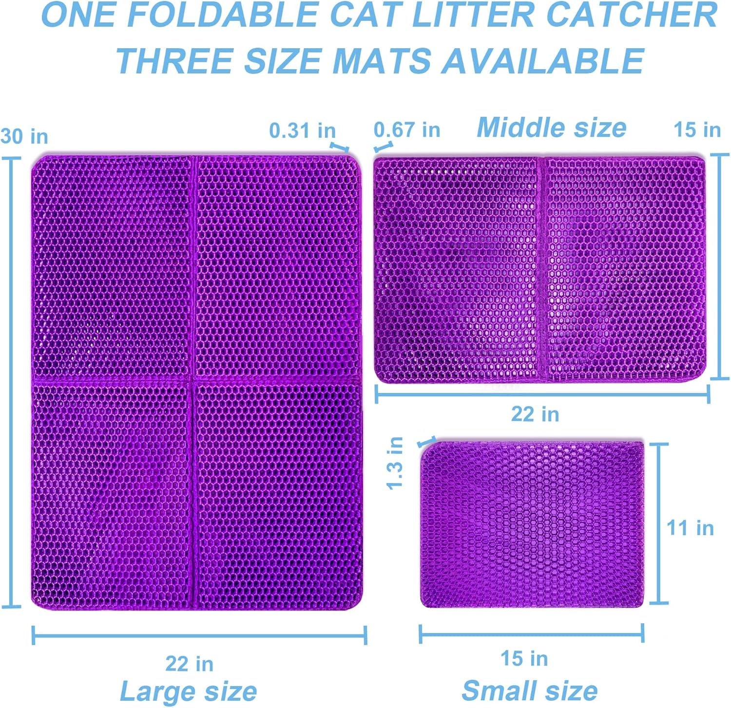 Cat Litter Trapping Mat 30”X 22”Cat Litter Mat Kitty Litter Box Mat, Honeycomb Double Layer Foldable Litter Mat, Pretty Waterproof Urine Proof Mat, Scatter Control 2-Layer Easy Clean 1 Pack