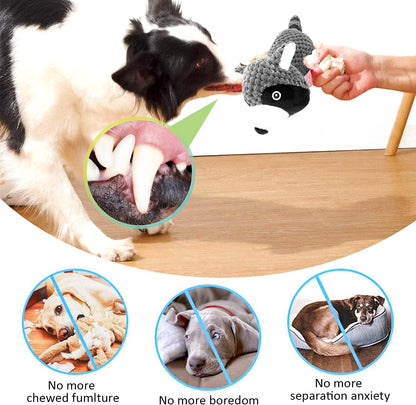 Dog Chew Toys, Stuffed Squeaky Dog Toys for Puppy Teeth Cleaning , Plush Dog Toy for Small and Medium Dogs with Crinkle Paper (Raccoon)